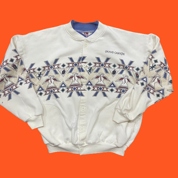 Other - Grand Canyon Vintage Cream Aztec Southwestern Print Button Down Sweatshirt XL